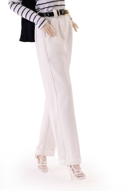 White suit pants belt